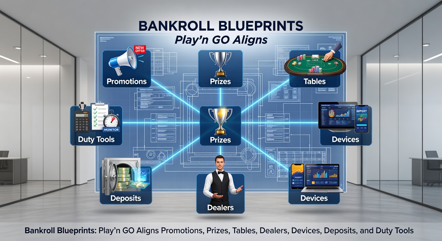 Play'n GO interface showing integrated bankroll management across slots, tables, and live dealer games with deposit options and safety tools visible