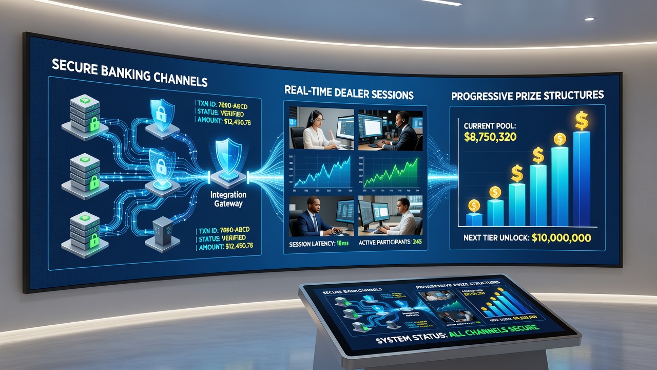 Live dealer session on a smartphone screen with progressive prize meter and secure transaction confirmation