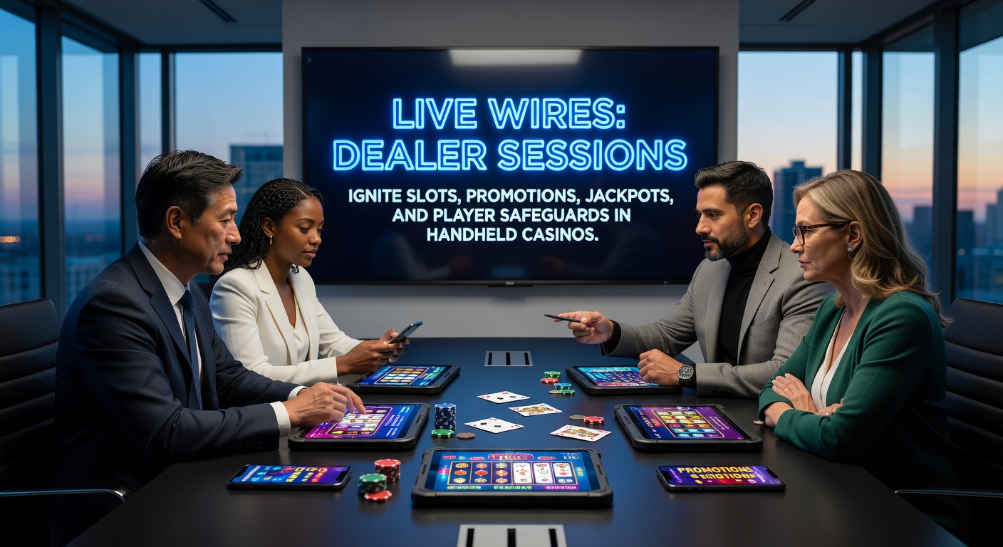 Dynamic live dealer table on a mobile device, surrounded by glowing slot reels and jackpot counters