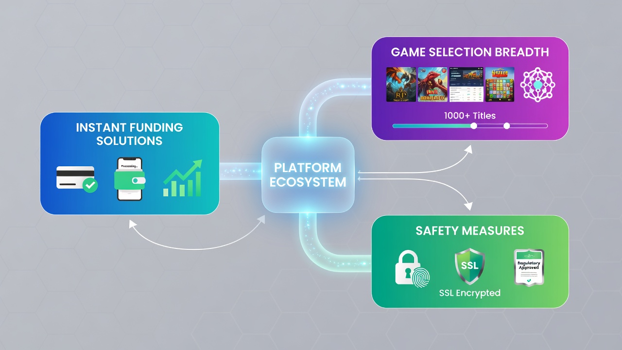 Mobile interface mapping funding flows to game options with overlaid safety protocol icons