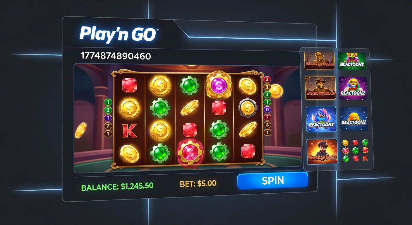 Close-up of a Play'n GO slot interface showing volatility meter, RTP display, and cascading win animations