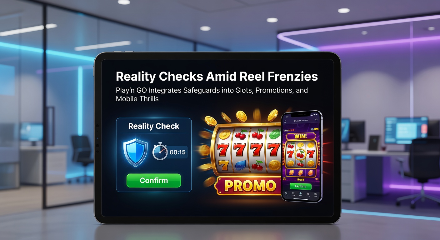 Play'n GO slot interface displaying a reality check pop-up amid colorful reels and bonus features