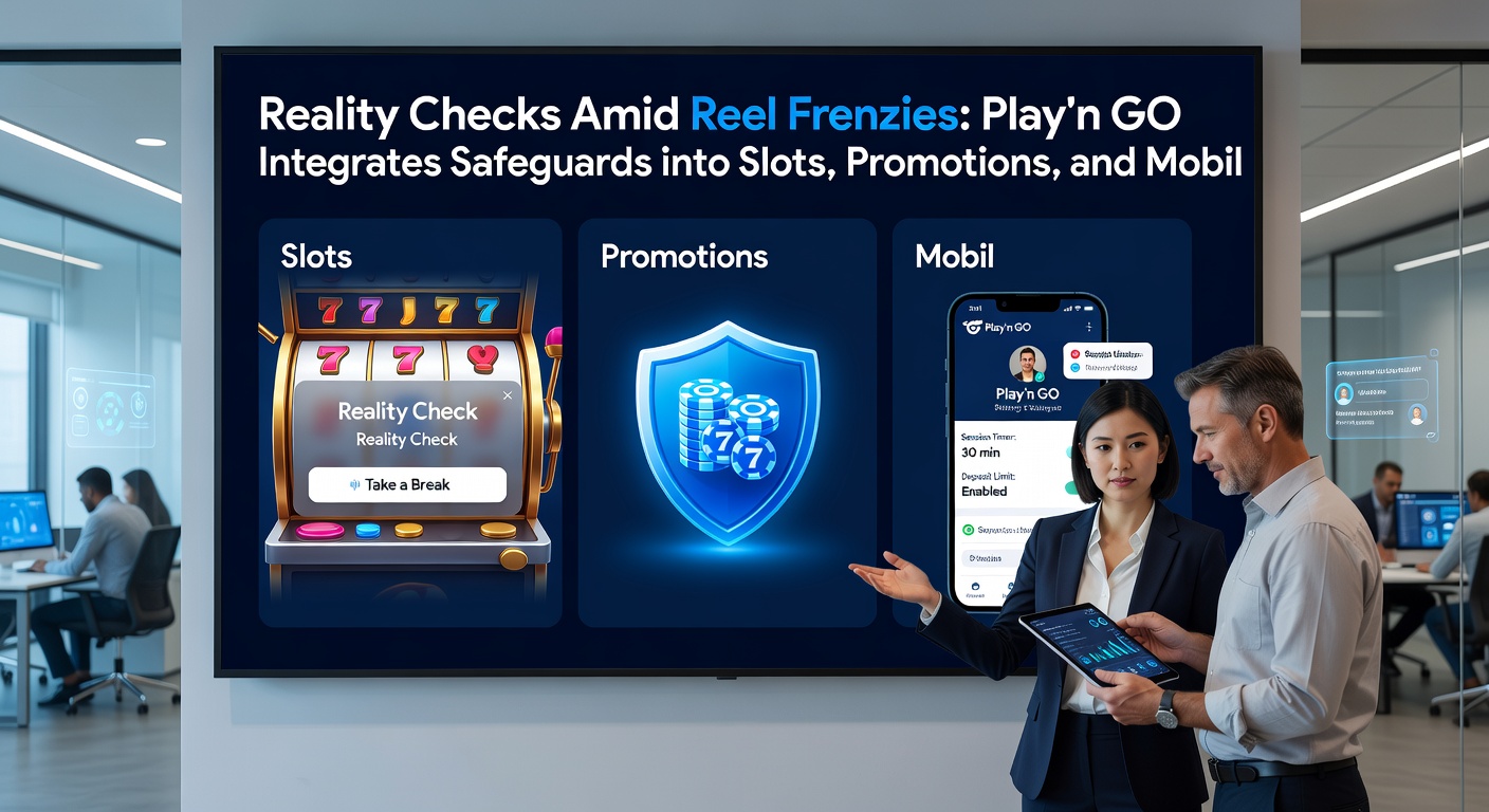 Mobile phone screen showing Play'n GO slot with overlaid reality check, bonus promo details, and session timer