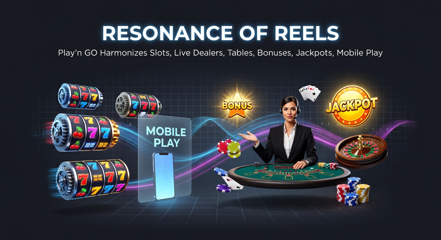 Play'n GO mobile interface showing synchronized slots, live dealers, jackpots, and payment options