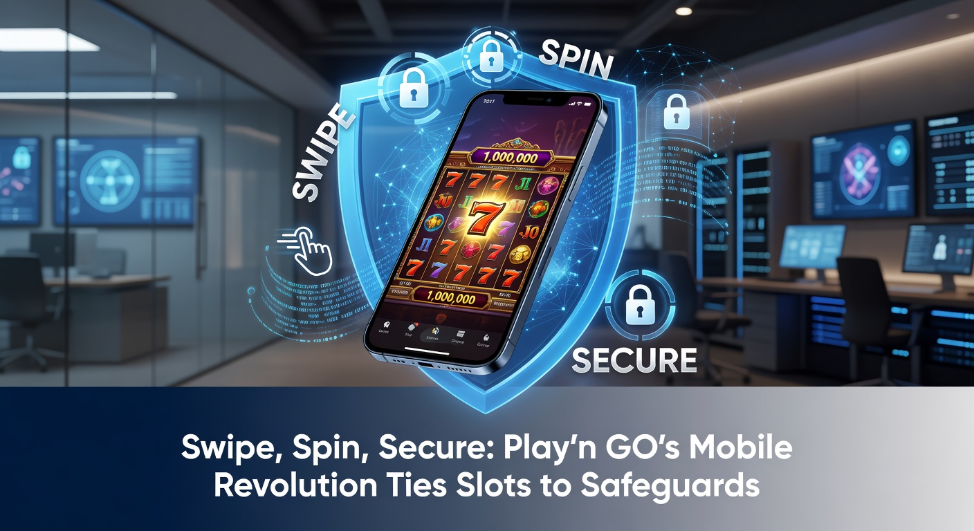 A vibrant mobile screen displaying Play'n GO slot reels spinning amid glowing security icons, symbolizing seamless integration of gameplay and protection features