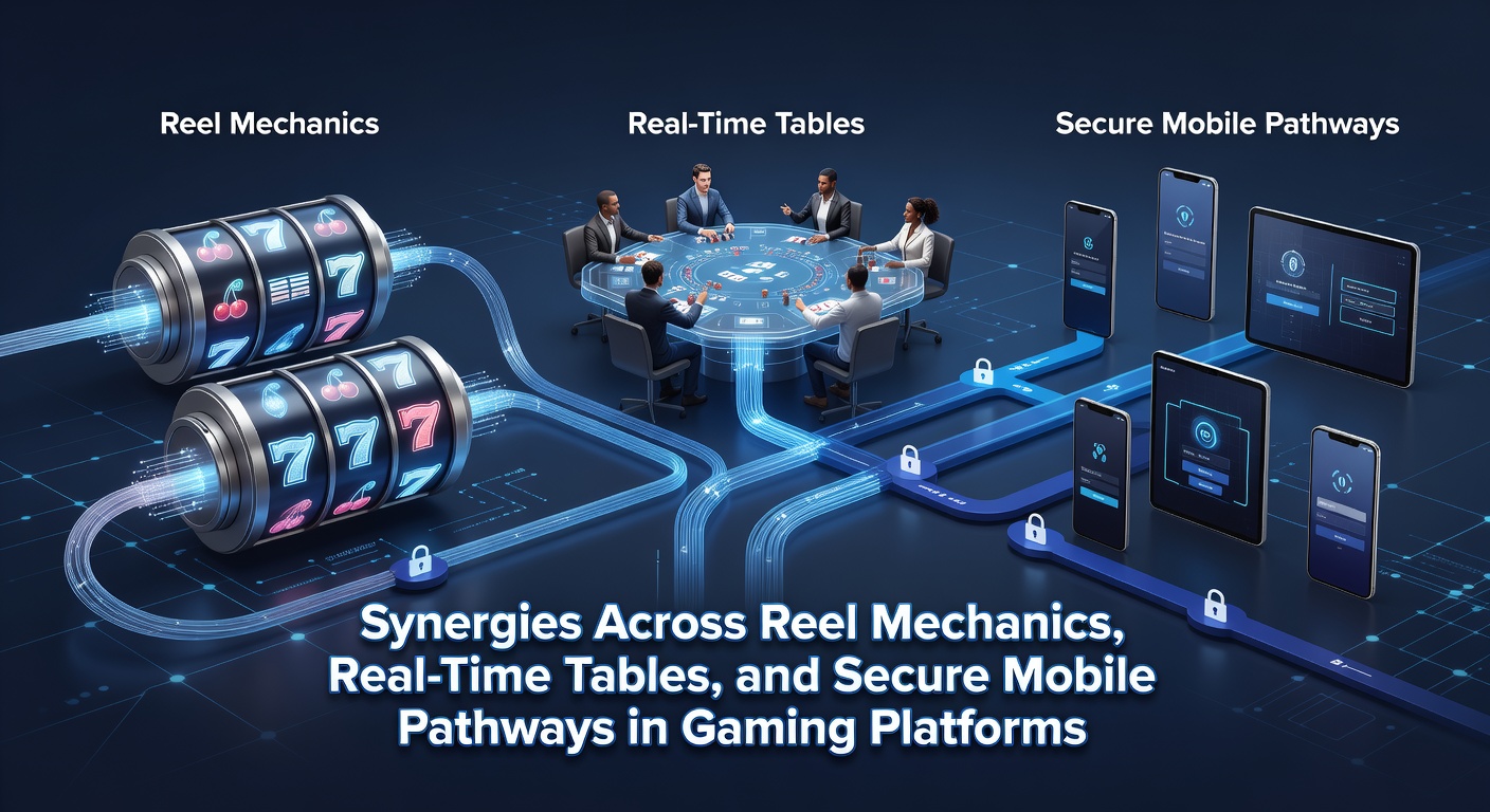 Illustration showing interconnected slot reels, live dealer tables, and secure mobile interfaces on a gaming platform